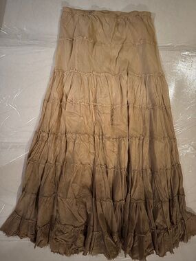 Boho Tiered Maxi Skirt in Light Brown - Classic Flow